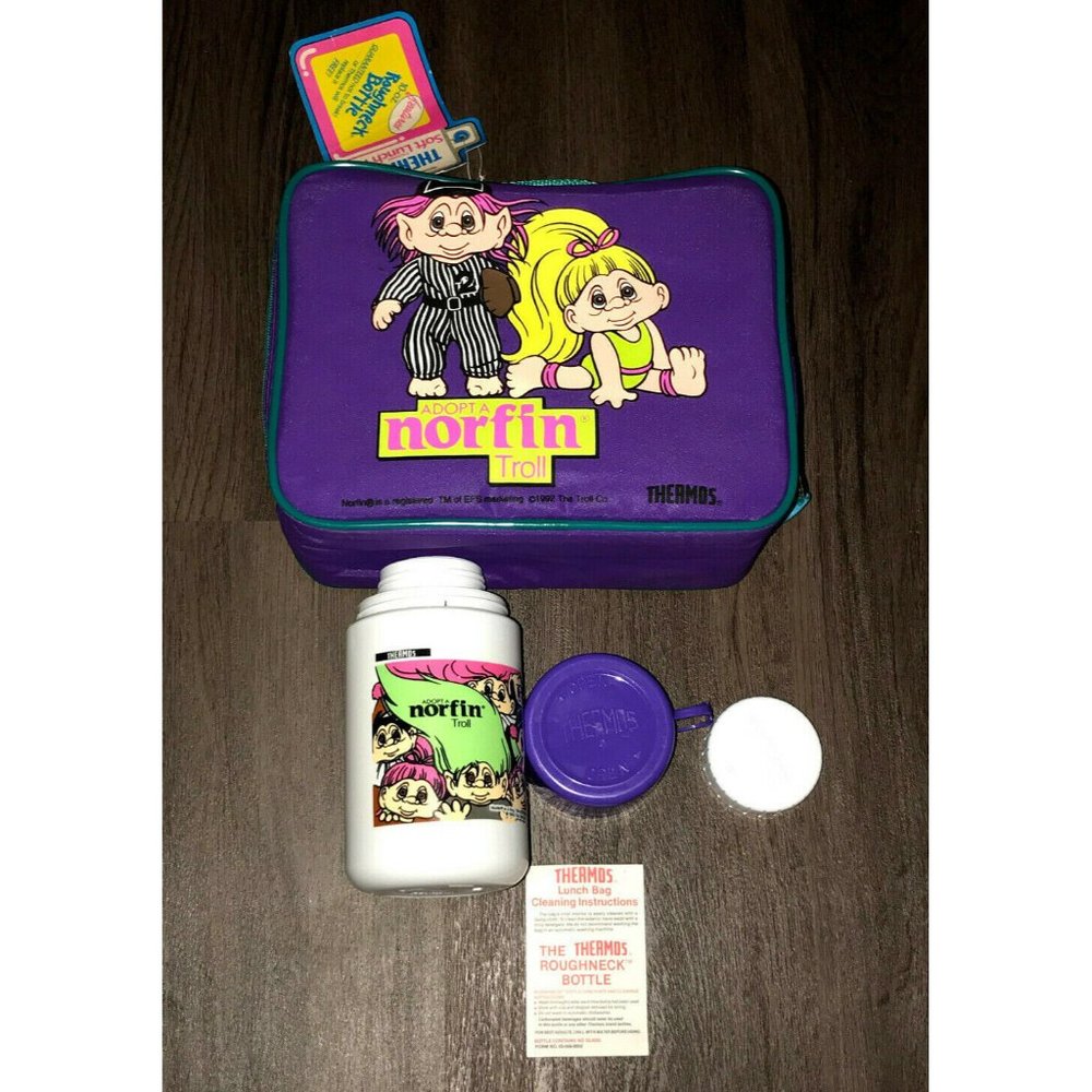 Norfin Troll Thermos Vintage 1992 Adopt A Norfin Troll Purple Lunch Box With Tag